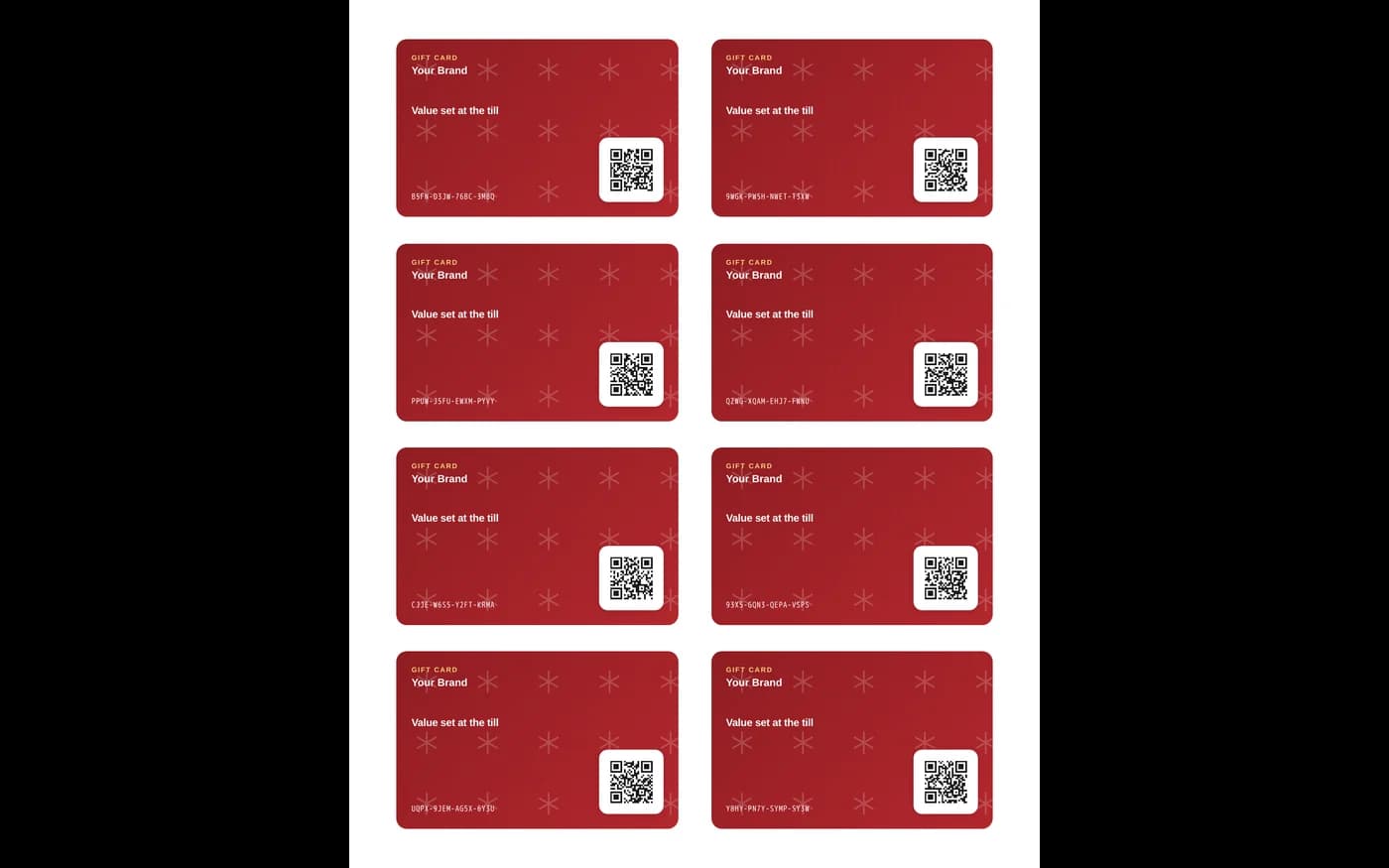 A4 sheet of printed gift cards