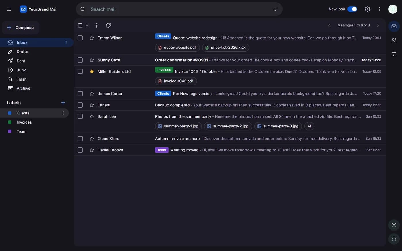 The same inbox in dark mode
