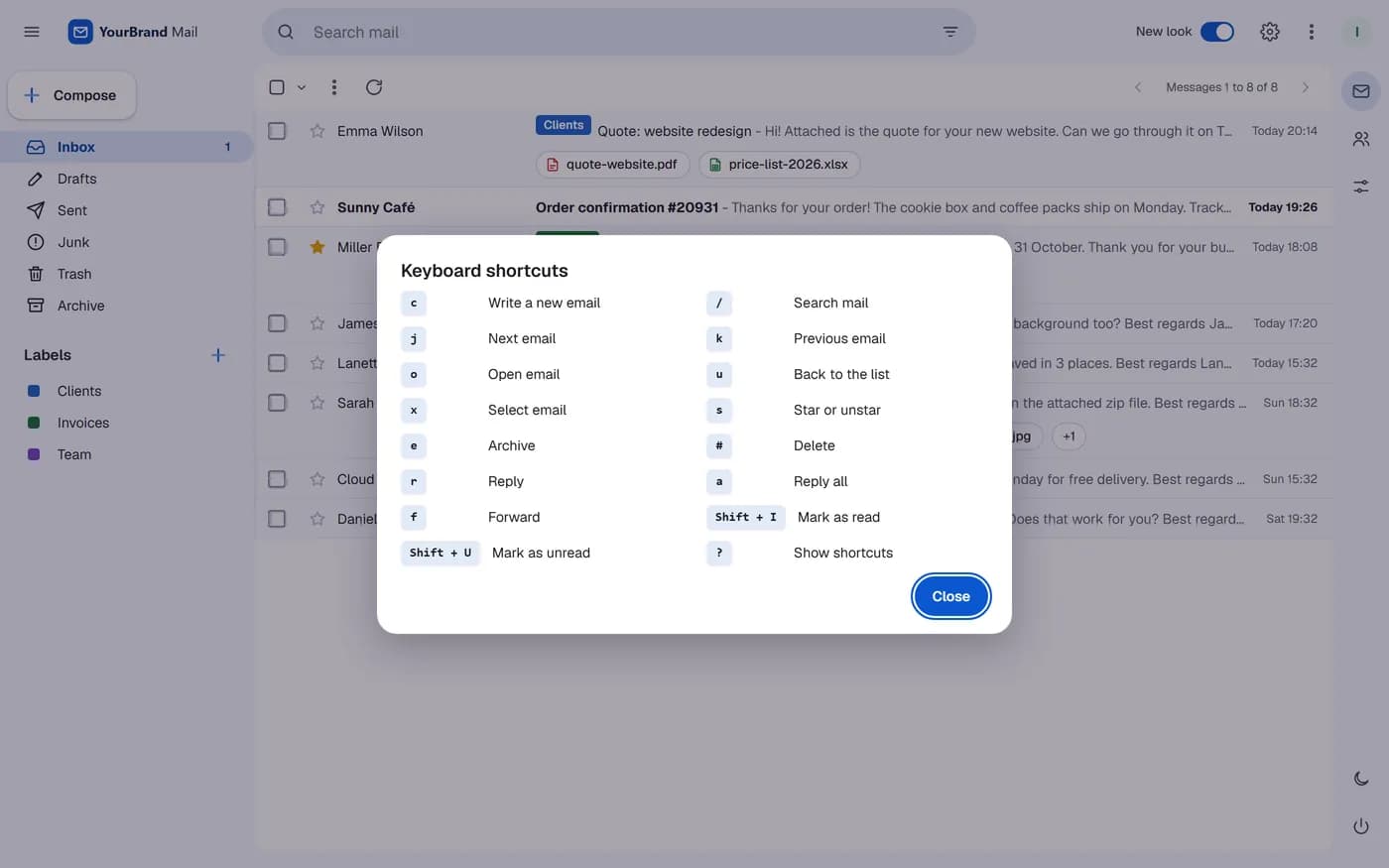 Keyboard shortcuts in the new look