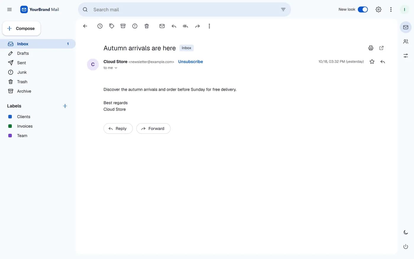 Newsletter with the one-click Unsubscribe link