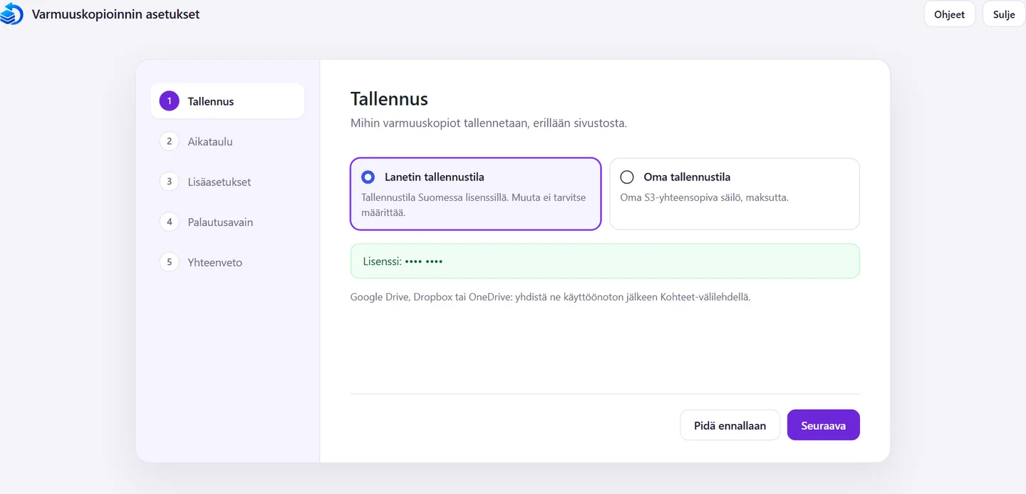 Backsiesin ohjattu määritys, Tallennus-vaihe