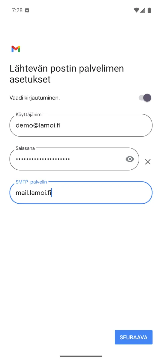 Lähtevän postin palvelin: mail. verkkotunnuksen eteen