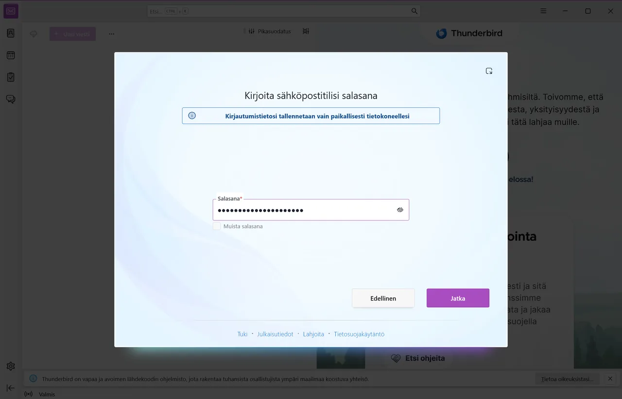 Kirjoita postilaatikon salasana