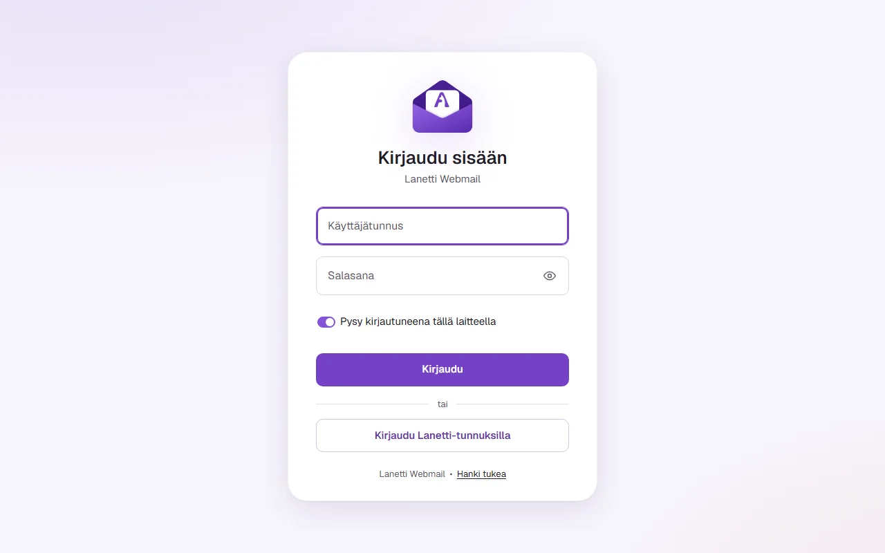Lanetti Webmailin kirjautumissivu